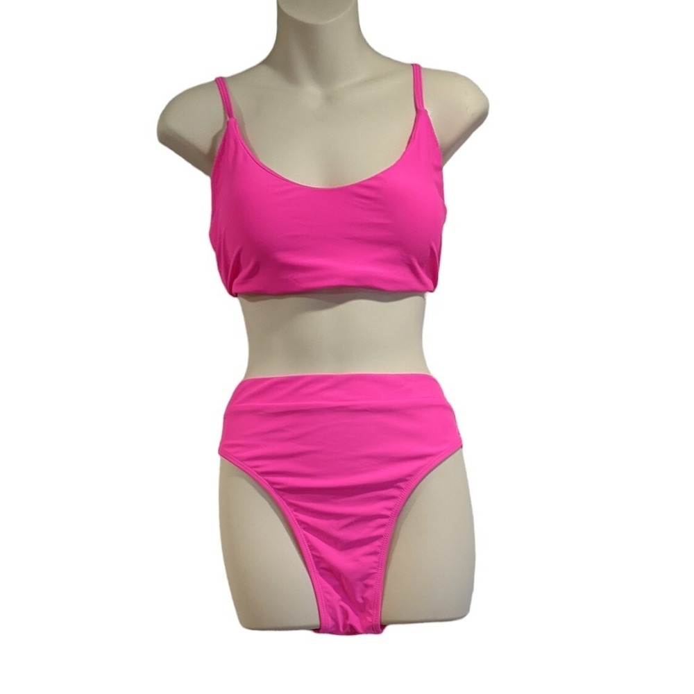 Large Blooming Jelly Cheeky‎ Hot Pink Bikini Set High Cut Swimsuit Adjustable